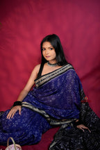 khanduapata Blue & Black Colour Body Design Cotton Saree For Women | Grocsy