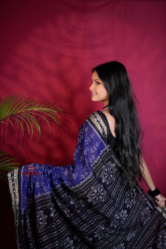 khanduapata Blue & Black Colour Body Design Cotton Saree For Women | Grocsy