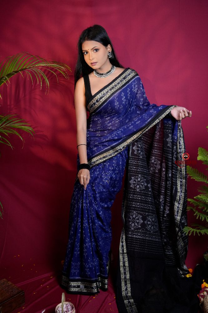 khanduapata Blue & Black Colour Body Design Cotton Saree For Women | Grocsy