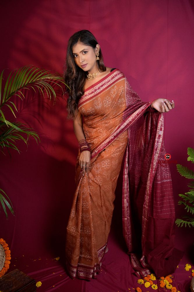 khanduapata Brown & Maroon Colour Body Design Cotton Saree For Women | Grocsy