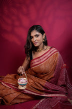 khanduapata Brown & Maroon Colour Body Design Cotton Saree For Women | Grocsy