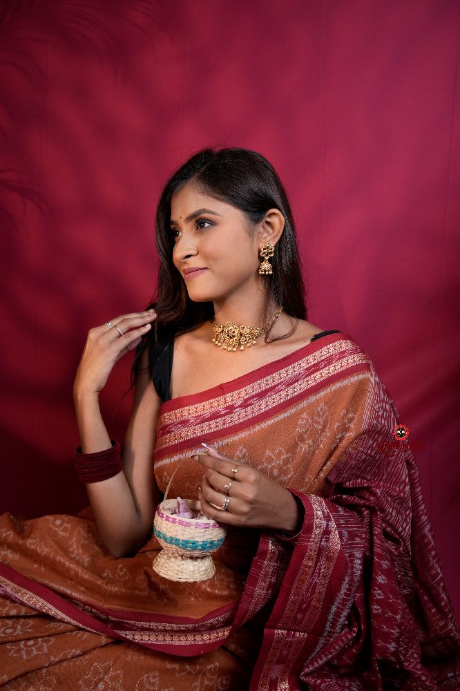 khanduapata Brown & Maroon Colour Body Design Cotton Saree For Women | Grocsy