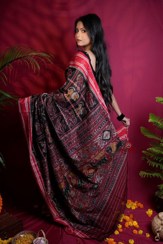 khanduapata Black & Red Colour Navakothi Design Cotton Saree For Women | Grocsy