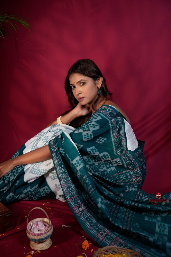 khanduapata Green & White Colour Body Design Cotton Saree For Women | Grocsy