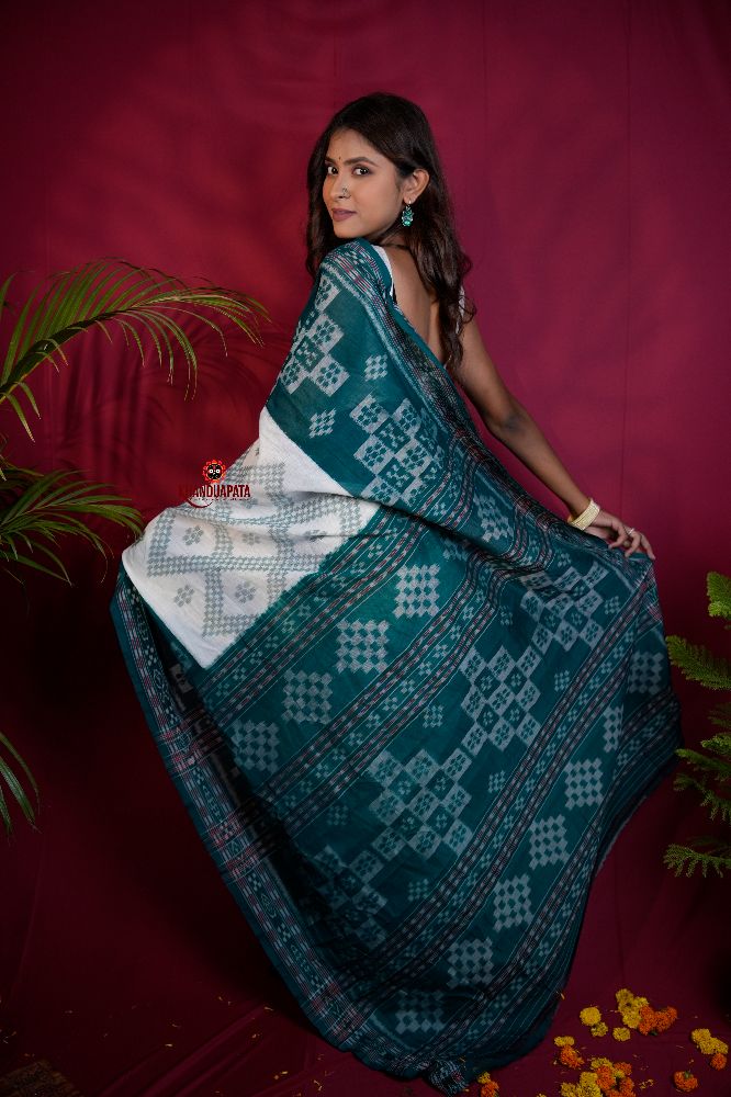 khanduapata Green & White Colour Body Design Cotton Saree For Women | Grocsy
