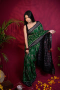 khanduapata Black & Green Colour Doll Design Cotton Saree For Women | Grocsy