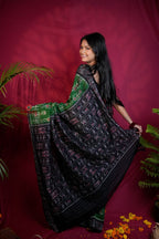khanduapata Black & Green Colour Doll Design Cotton Saree For Women | Grocsy