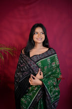 khanduapata Black & Green Colour Doll Design Cotton Saree For Women | Grocsy