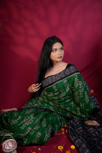 khanduapata Black & Green Colour Doll Design Cotton Saree For Women | Grocsy