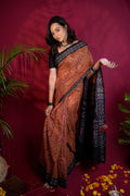 khanduapata Brown & Black Colour Body Design Cotton Saree For Women | Grocsy