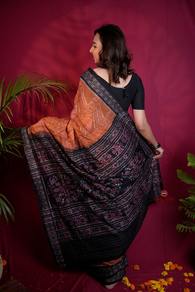 khanduapata Brown & Black Colour Body Design Cotton Saree For Women | Grocsy