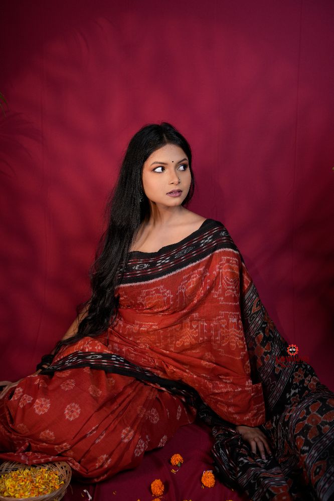 khanduapata Red & Black Colour Body Design Cotton Saree For Women | Grocsy