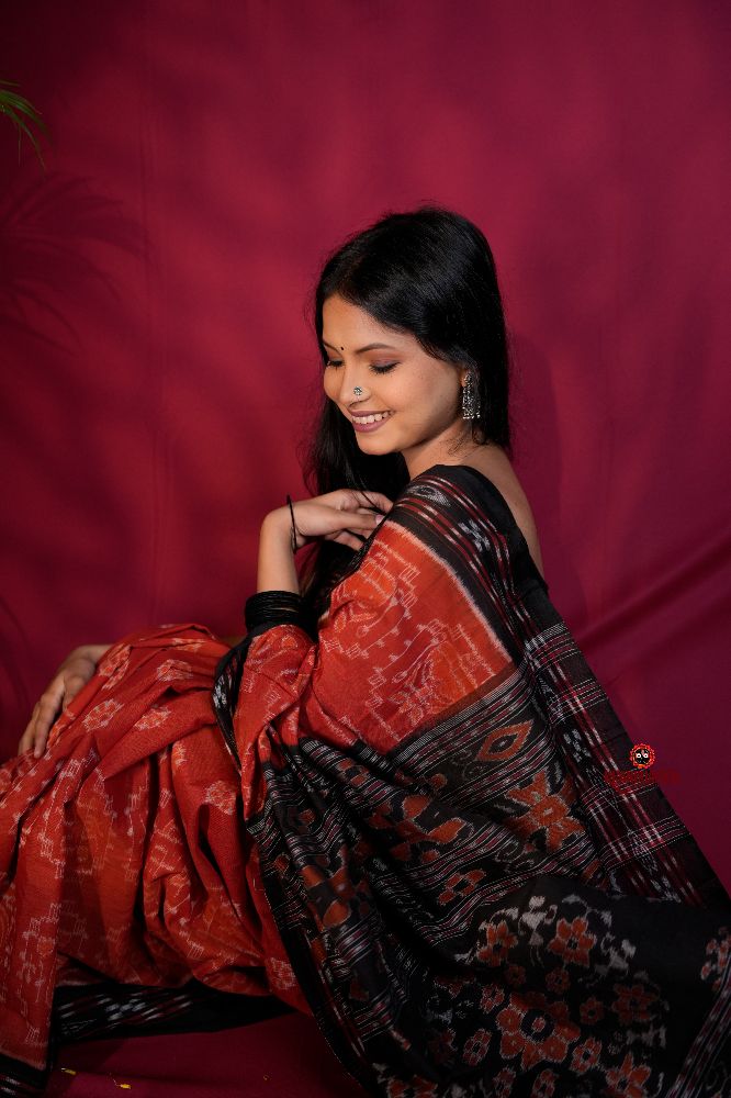 khanduapata Red & Black Colour Body Design Cotton Saree For Women | Grocsy
