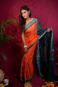 khanduapata Orange & Teal Colour Body Design Cotton Saree For Women | Grocsy