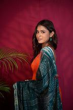 khanduapata Orange & Teal Colour Body Design Cotton Saree For Women | Grocsy