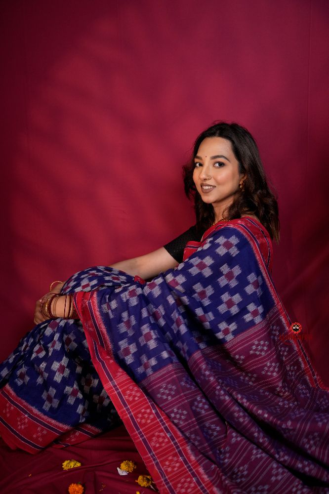 khanduapata Red & Blue Colour Pasapali Border Body Design Cotton Saree For Women | Grocsy
