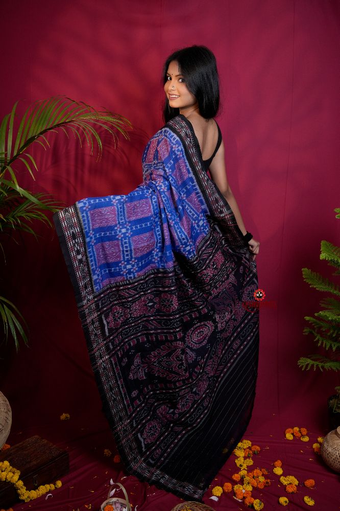 khanduapata Black & Blue Colour Body Design Cotton Saree For Women | Grocsy