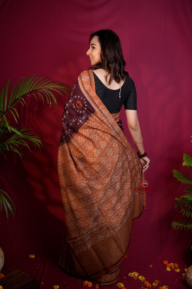 khanduapata Maroon & Orange Colour Pasapali Border Body Design Cotton Saree For Women | Grocsy