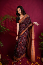 khanduapata Maroon & Orange Colour Pasapali Border Body Design Cotton Saree For Women | Grocsy