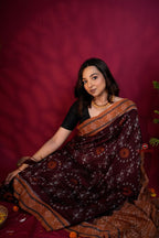 khanduapata Maroon & Orange Colour Pasapali Border Body Design Cotton Saree For Women | Grocsy