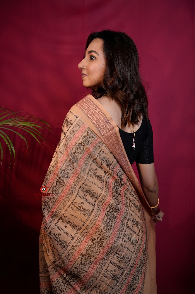 khanduapata Maroon & Beige Colour Doll Design Cotton Saree For Women | Grocsy