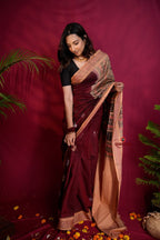 khanduapata Maroon & Beige Colour Doll Design Cotton Saree For Women | Grocsy