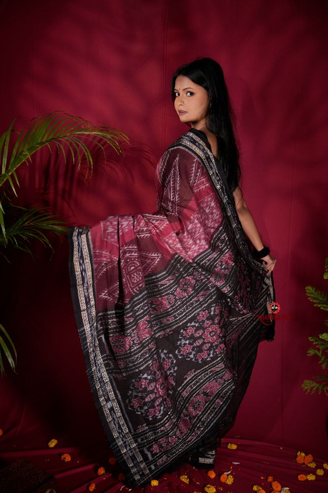 khanduapata Black & Red Colour Body Design Cotton Saree For Women | Grocsy