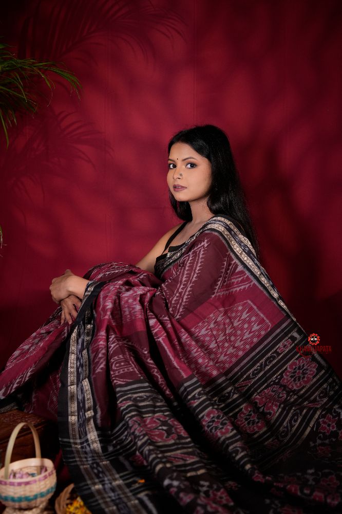 khanduapata Black & Red Colour Body Design Cotton Saree For Women | Grocsy