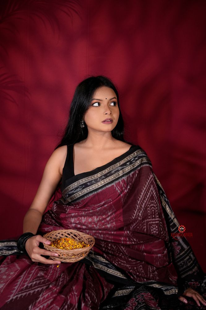 khanduapata Black & Red Colour Body Design Cotton Saree For Women | Grocsy