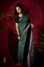 khanduapata Green & Black Colour Flower Design Cotton Saree For Women | Grocsy