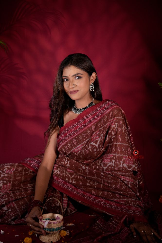 khanduapata Brown & Red Colour Body Design Cotton Saree For Women | Grocsy