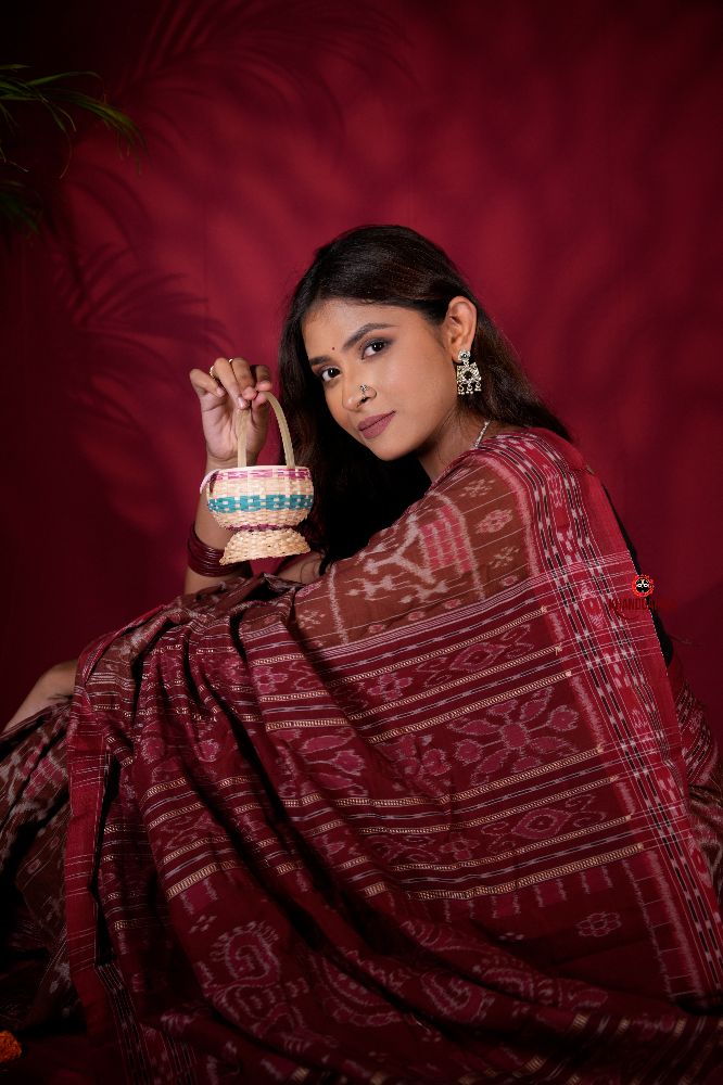 khanduapata Brown & Red Colour Body Design Cotton Saree For Women | Grocsy
