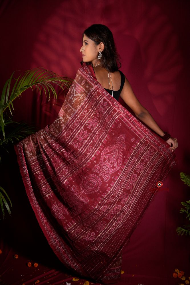 khanduapata Brown & Red Colour Body Design Cotton Saree For Women | Grocsy