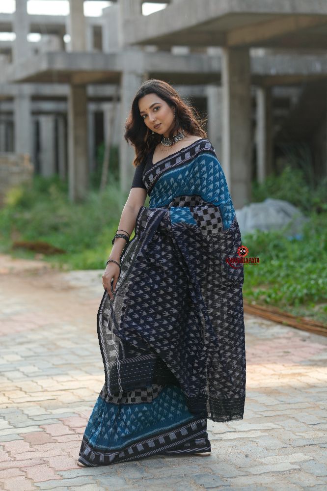 khanduapata Green & Black Colour Box Design Cotton Saree For Women | Grocsy