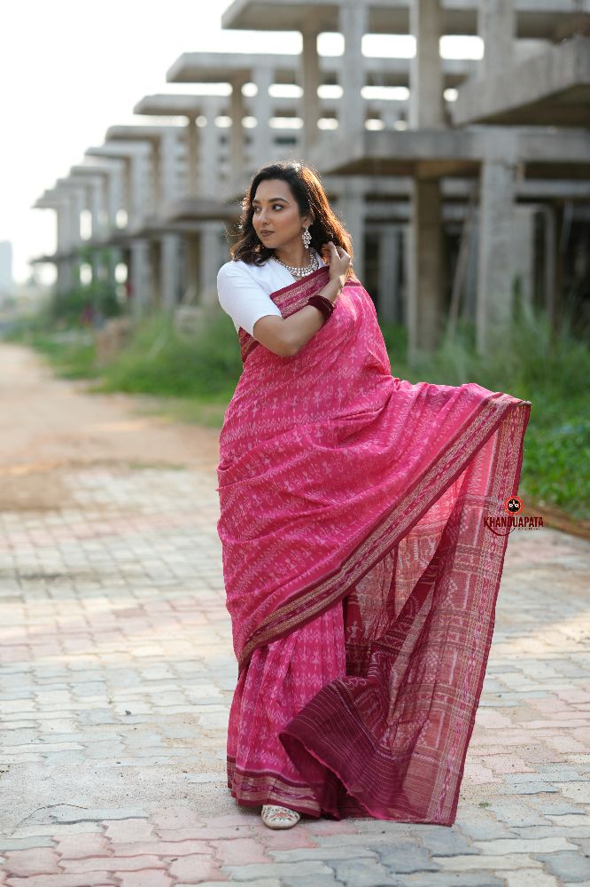 khanduapata Red & Pink Colour Body Design Cotton Saree For Women | Grocsy