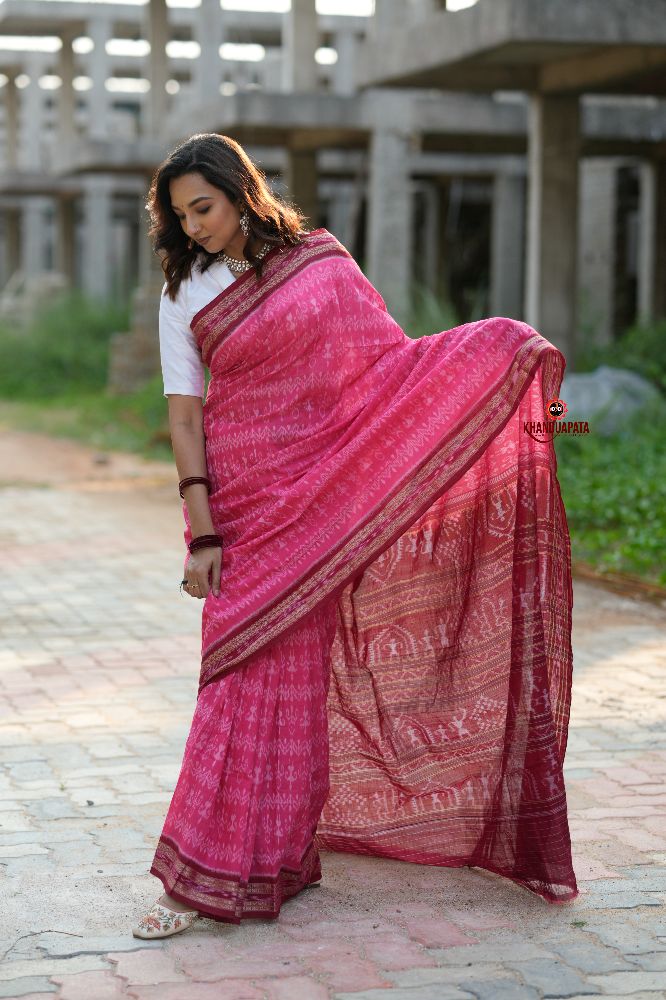 khanduapata Red & Pink Colour Body Design Cotton Saree For Women | Grocsy