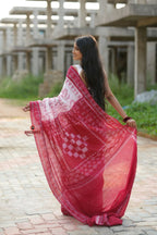 khanduapata Red & White Border Pasapali Design Cotton Saree For Women | Grocsy