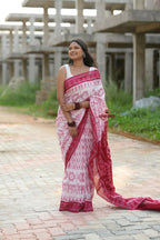 khanduapata Red & White Border Pasapali Design Cotton Saree For Women | Grocsy