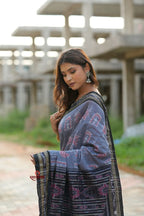 khanduapata Black & Grey Body Design Cotton Saree For Women | Grocsy
