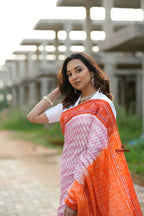 khanduapata Orange & Pink Border Pasapali Design Cotton Saree For Women | Grocsy