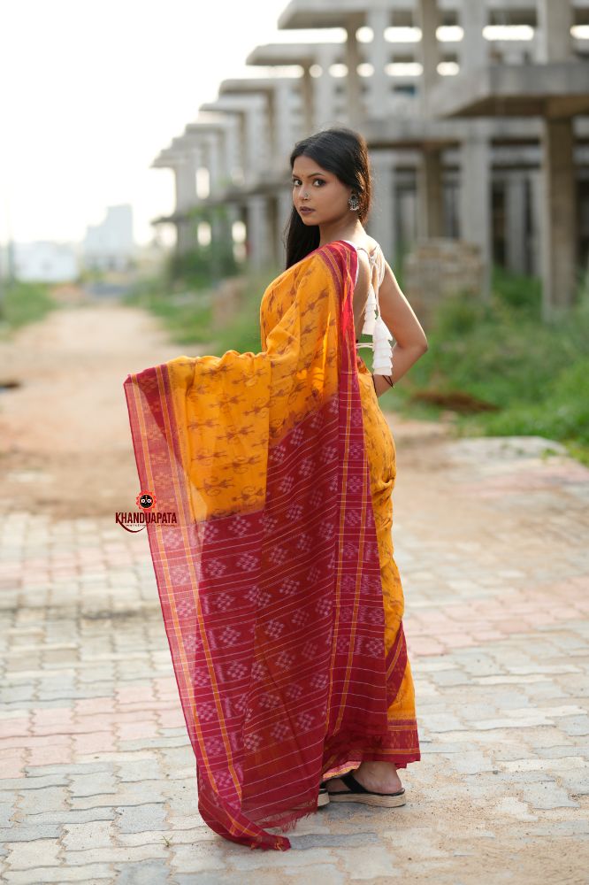 khanduapata Red & Yellow Doll Design Cotton Saree For Women | Grocsy