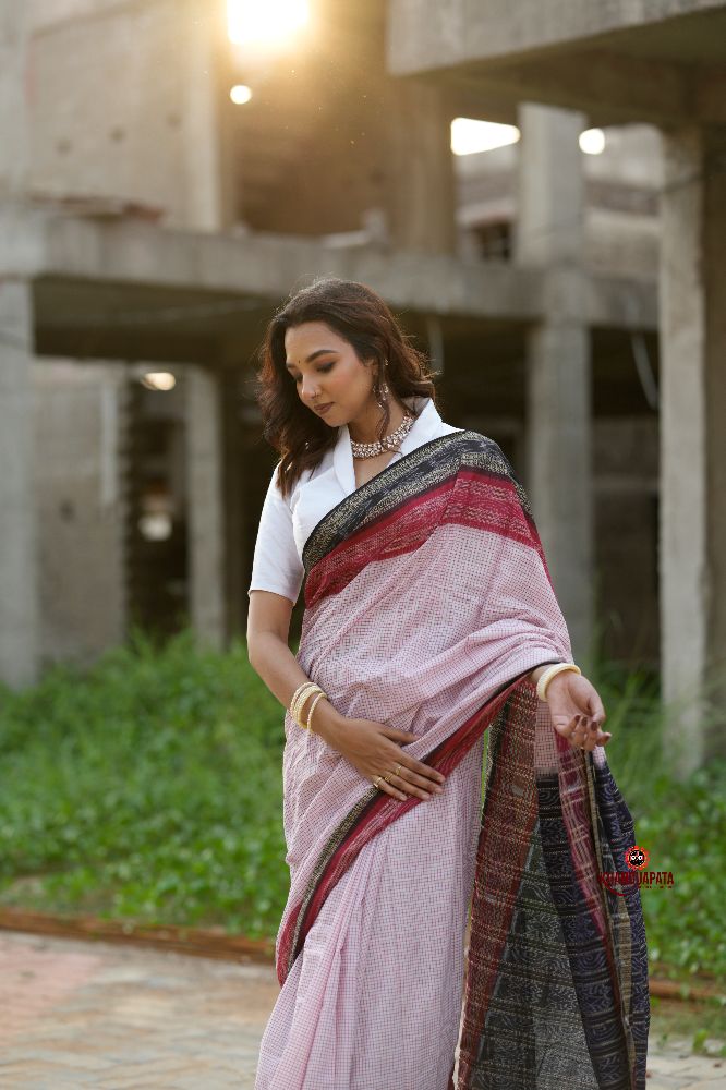 khanduapata White & Red Colour Dot Design Cotton Saree For Women | Grocsy