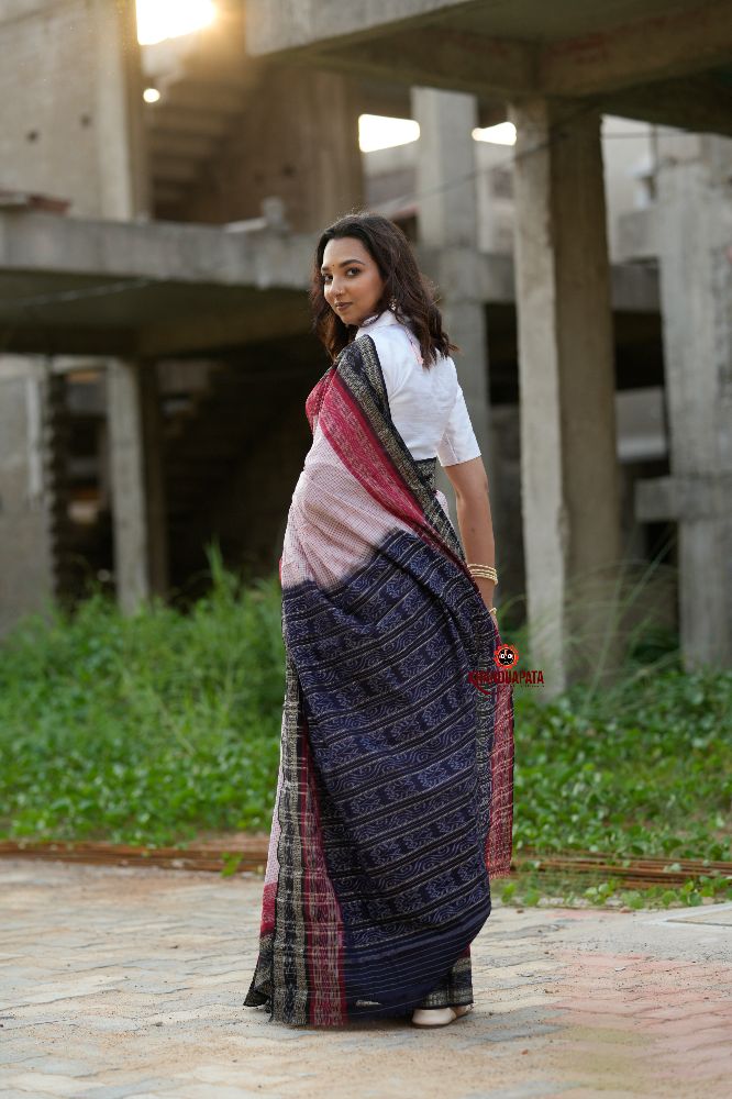 khanduapata White & Red Colour Dot Design Cotton Saree For Women | Grocsy