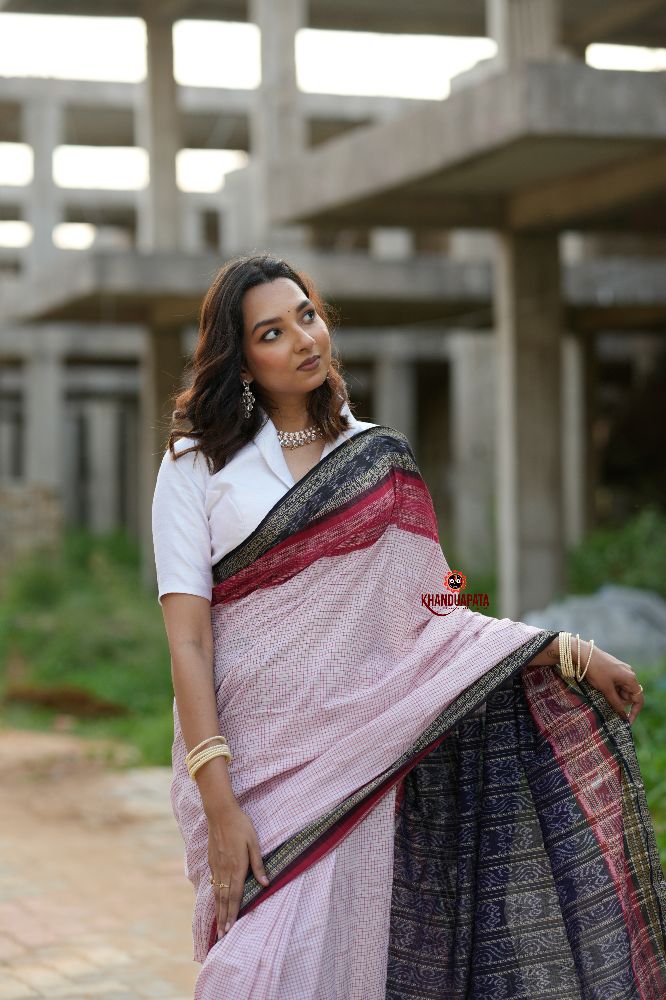 khanduapata White & Red Colour Dot Design Cotton Saree For Women | Grocsy