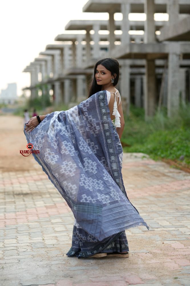 khanduapata Grey & White Body Design Cotton Saree For Women | Grocsy