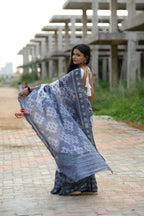 khanduapata Grey & White Body Design Cotton Saree For Women | Grocsy