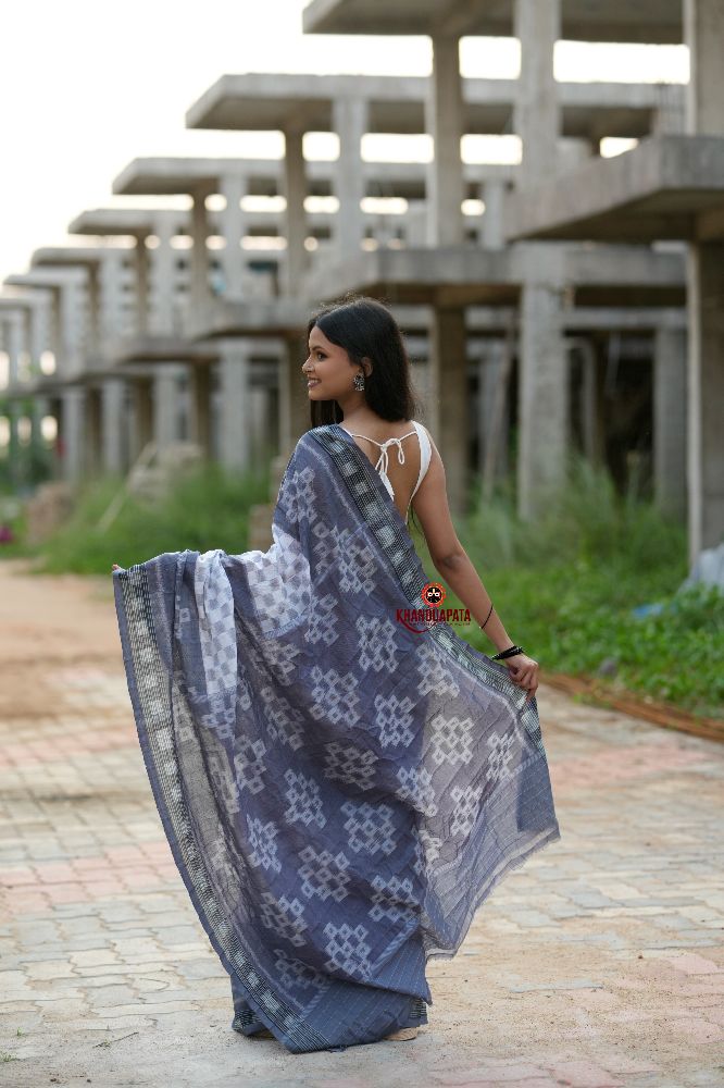 khanduapata Grey & White Body Design Cotton Saree For Women | Grocsy