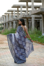 khanduapata Grey & White Body Design Cotton Saree For Women | Grocsy