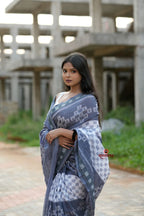 khanduapata Grey & White Body Design Cotton Saree For Women | Grocsy