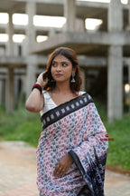 khanduapata White & Black Multi Colour Box Design Cotton Saree For Women | Grocsy